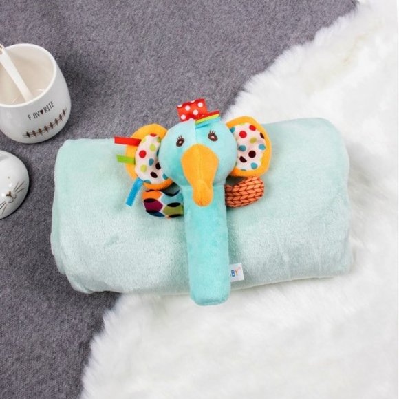 Kids Soft Flannel Blanket w/ Matching Toy - Green